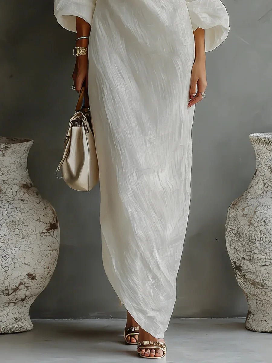 One Shoulder Linen Maxi Dress Asymmetrical Relaxed Fit