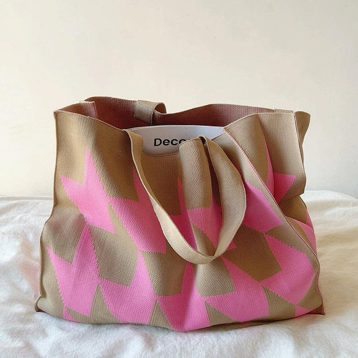Oversized Graphic Knit Canvas Tote Bag One Size - Rosa