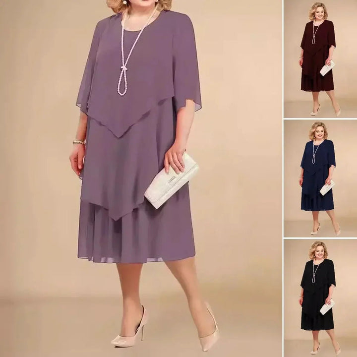 Plus Size Chiffon Dress Layered Asymmetrical Knee Length
