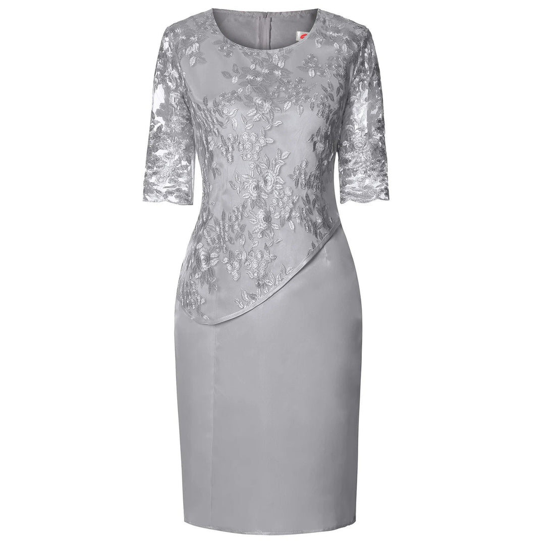 Plus Size Lace Midi Dress Floral Embroidered Formal