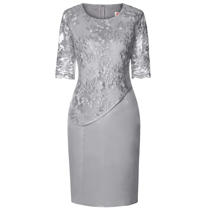 Plus Size Lace Midi Dress Floral Embroidered Formal