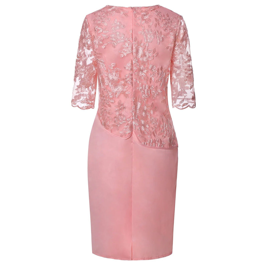 Plus Size Lace Midi Dress Floral Embroidered Formal
