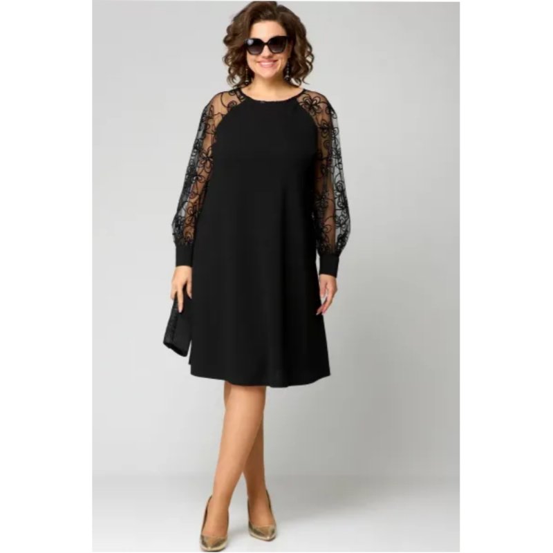 Plus Size Lace Sleeve Dress A-Line Knee Length Elegant
