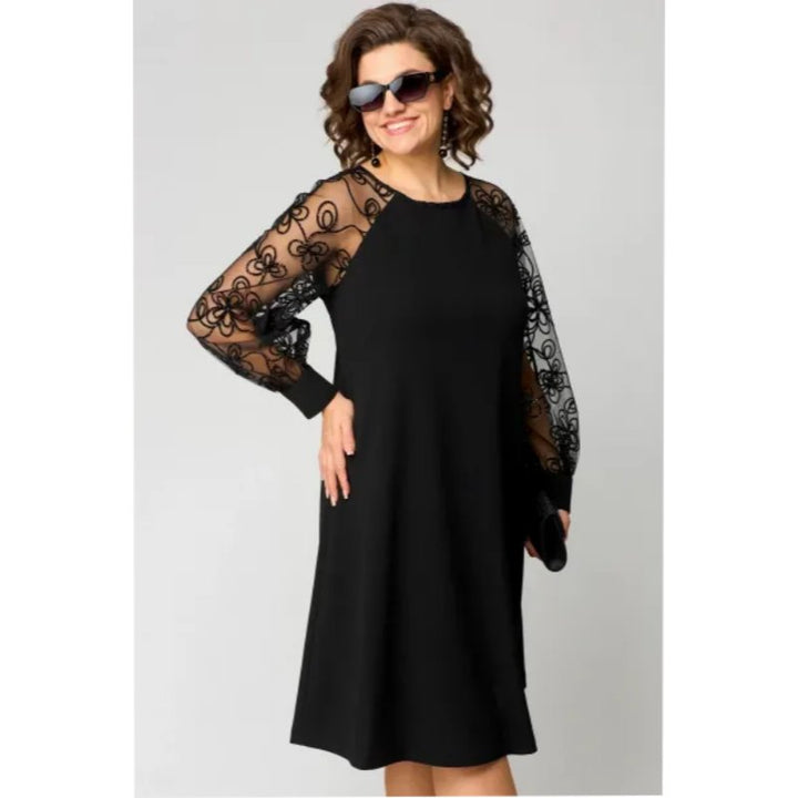 Plus Size Lace Sleeve Dress A-Line Knee Length Elegant