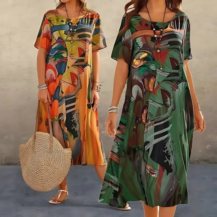 Plus Size Maxi Dress Short Sleeve Abstract Print Casual
