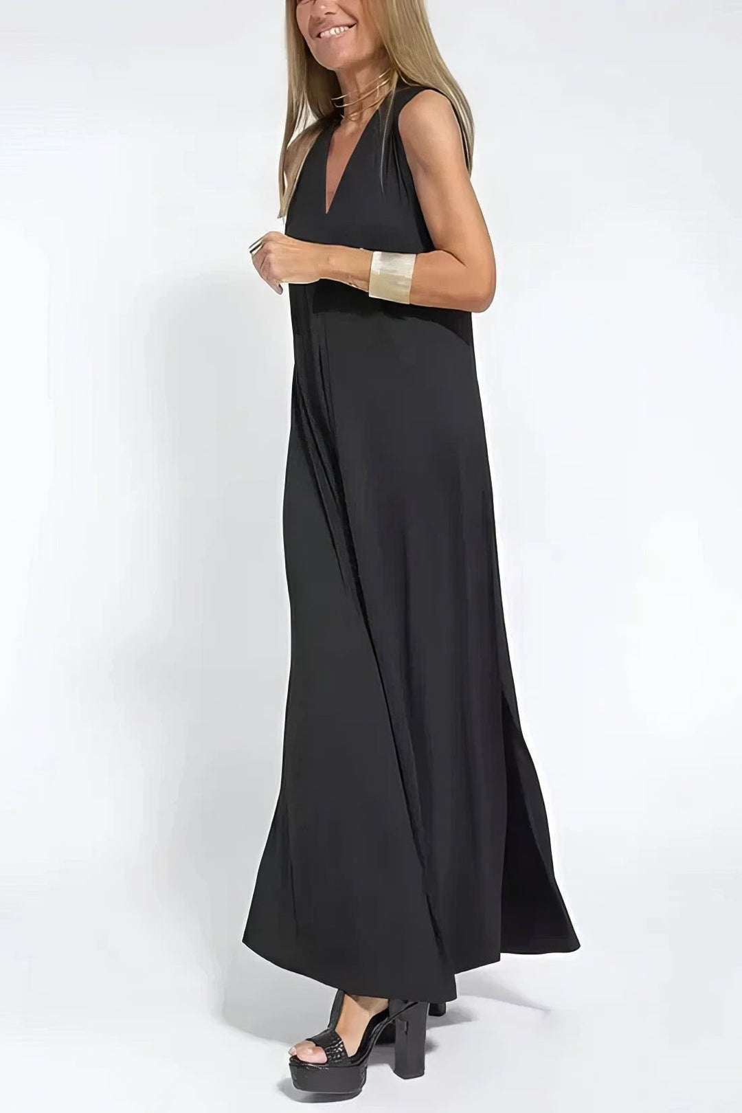 Plus Size Sleeveless Maxi Dress V-Neck Casual Elegant