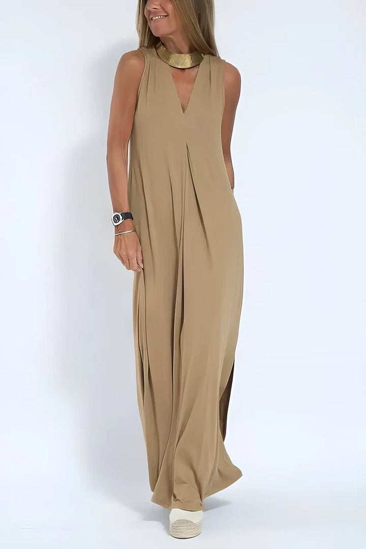 Plus Size Sleeveless Maxi Dress V-Neck Casual Elegant
