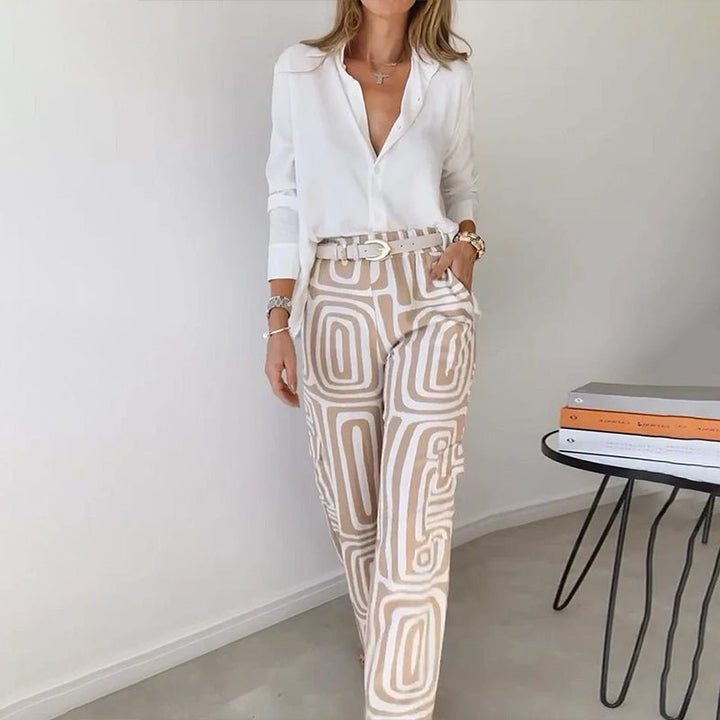 Plus Size Two Piece Set Button Up Shirt Wide Leg Pants