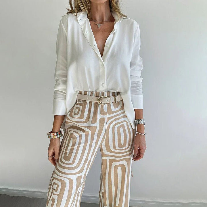 Plus Size Two Piece Set Button Up Shirt Wide Leg Pants