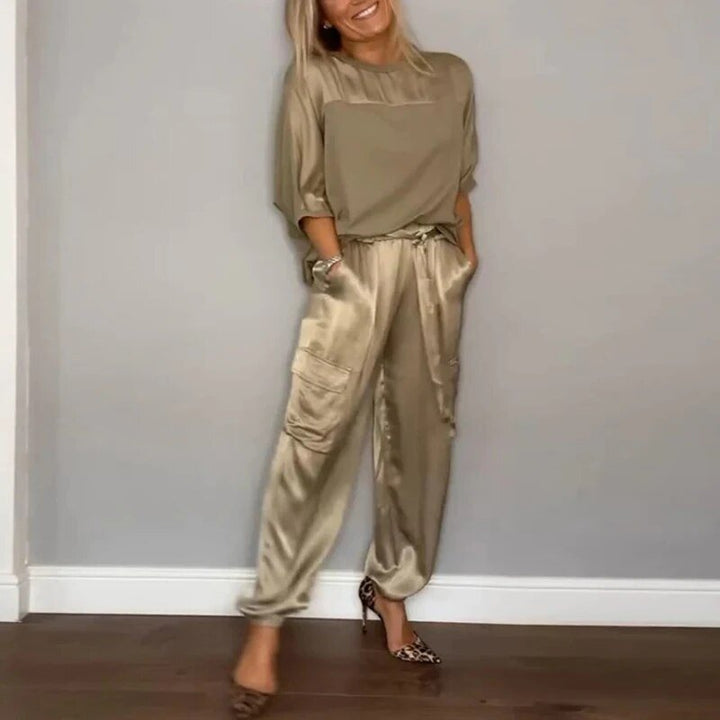 Plus Size Two Piece Set Cargo Pants Drawstring Utility - Gold