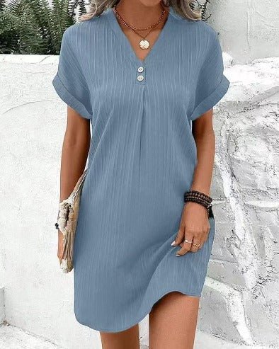 Plus Size V-Neck Floral Dress Spring Summer Tummy Coverage - Light blue