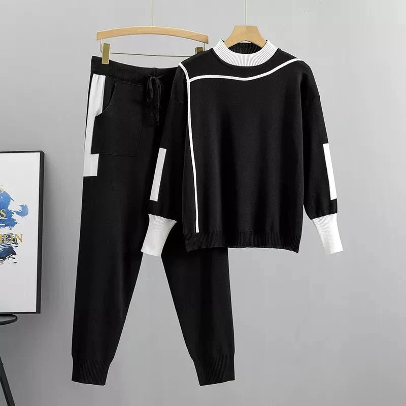 Plus Size Women's Tracksuit Set Two Piece Sweater Pants - Black