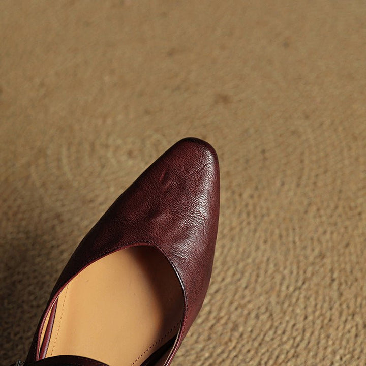 Pointed Toe Mules Genuine Leather Mary Jane Strap