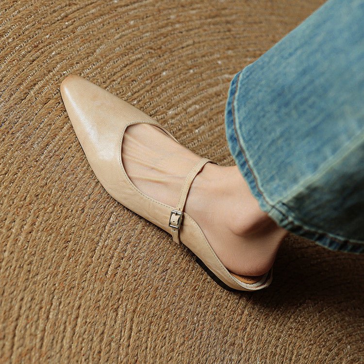 Pointed Toe Mules Genuine Leather Mary Jane Strap