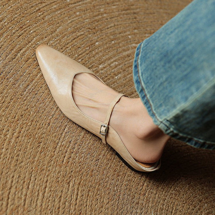 Pointed Toe Mules Genuine Leather Mary Jane Strap