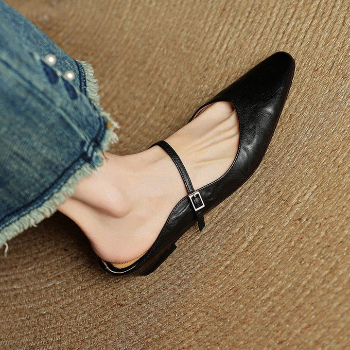 Pointed Toe Mules Genuine Leather Mary Jane Strap