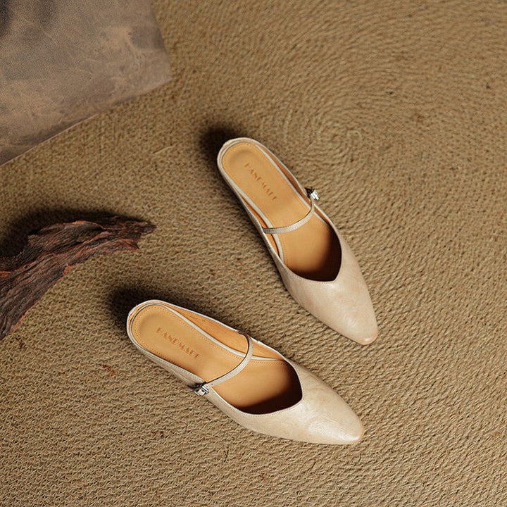 Pointed Toe Mules Genuine Leather Mary Jane Strap