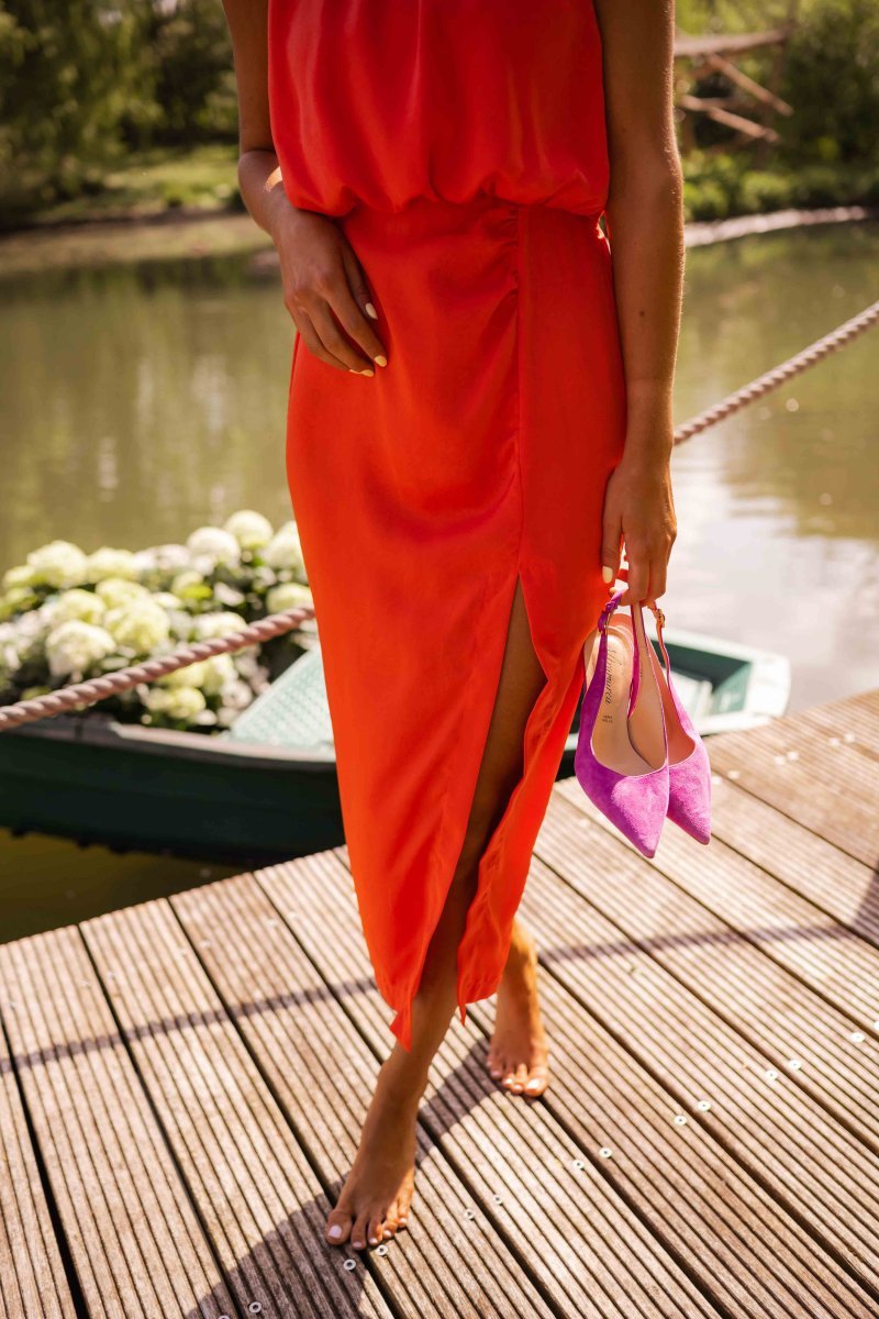 Sleeveless Midi Dress Round Neck Side Slit