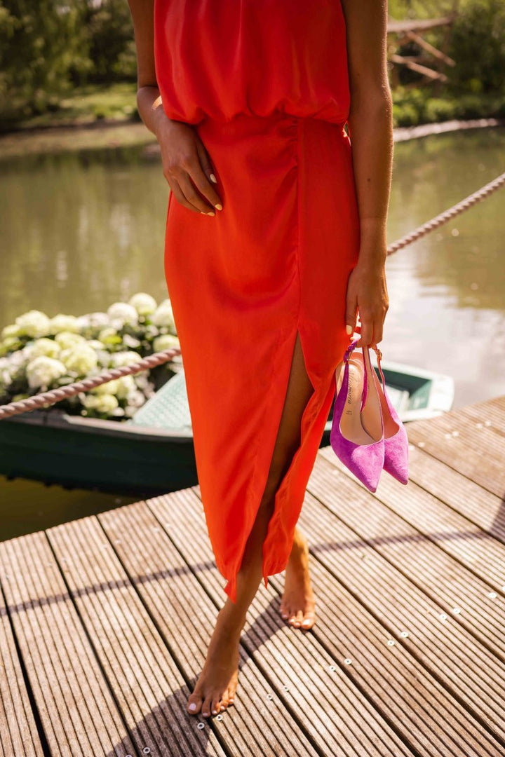 Sleeveless Midi Dress Round Neck Side Slit