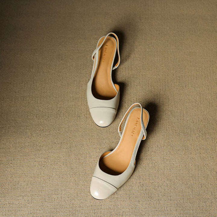 Slingback Pumps Genuine Leather Almond Toe Block Heel
