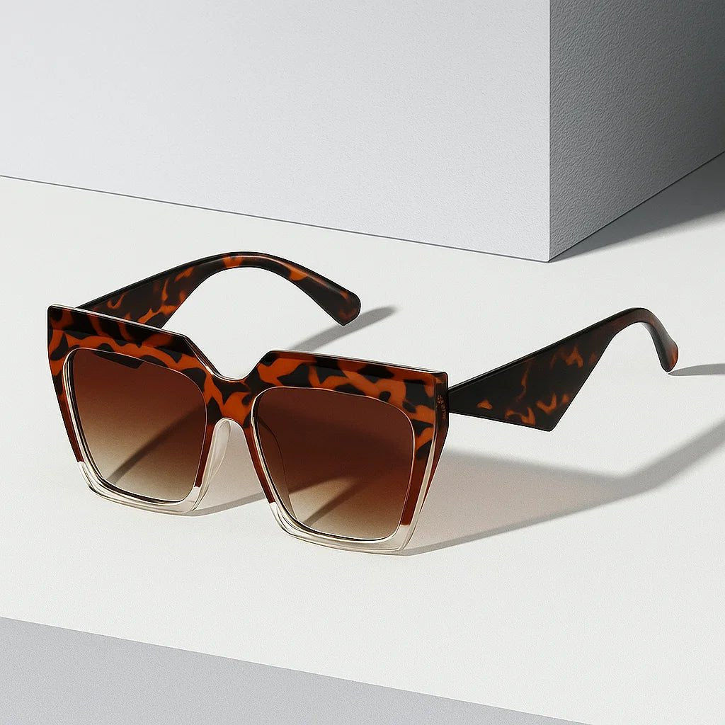 Sunglasses Oversized Square Frame UV400 Protection Retro - Leopard