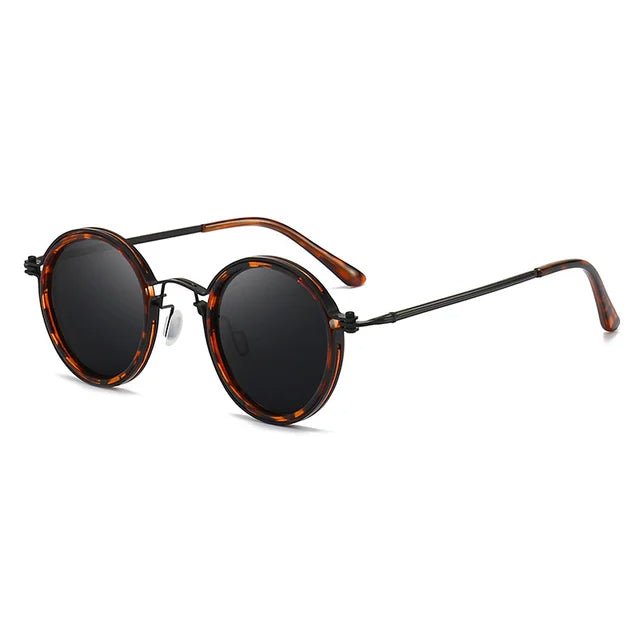 Sunglasses Polarized Round Frame Gold Metal Temples - Gun Black
