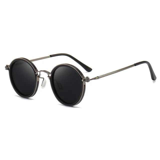 Sunglasses Polarized Round Frame Gold Metal Temples - Gunmetal Black