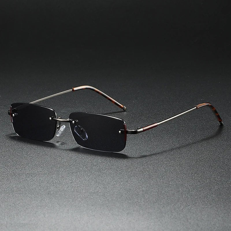 Sunglasses Rimless Rectangular Gold Gradient Tinted - Gun Gray
