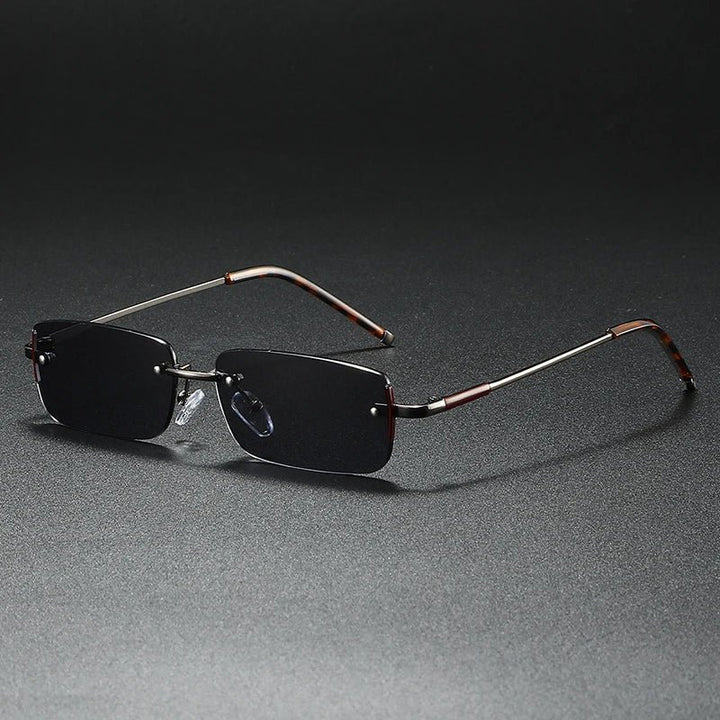 Sunglasses Rimless Rectangular Gold Gradient Tinted - Gun Gray