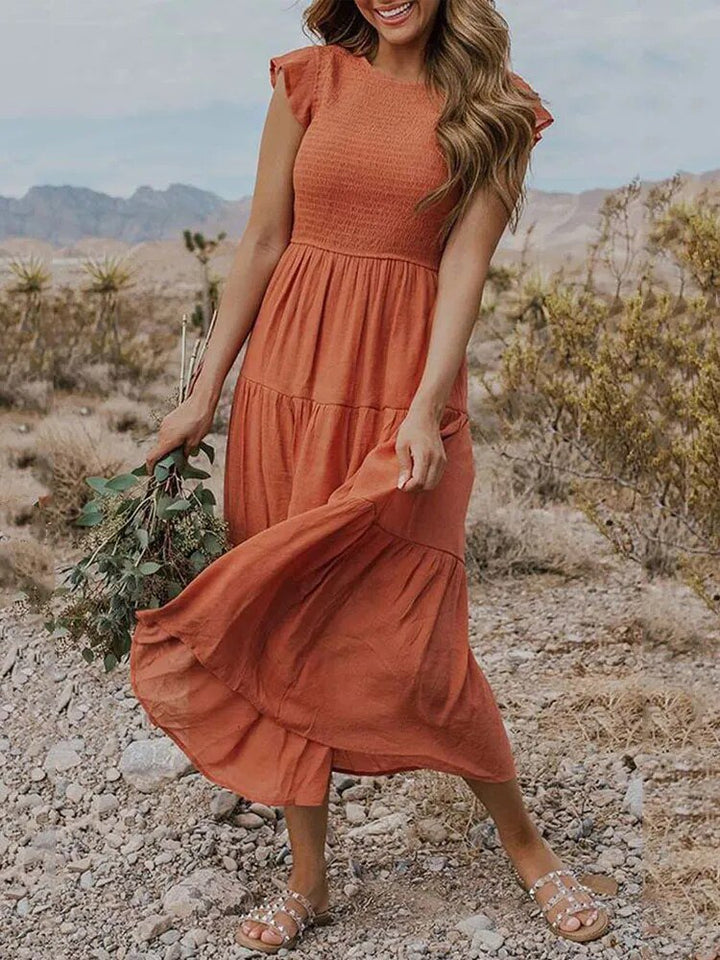 Tiered Maxi Dress Cap Sleeve Tummy Control