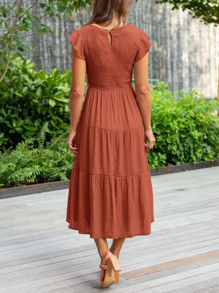Tiered Maxi Dress Cap Sleeve Tummy Control