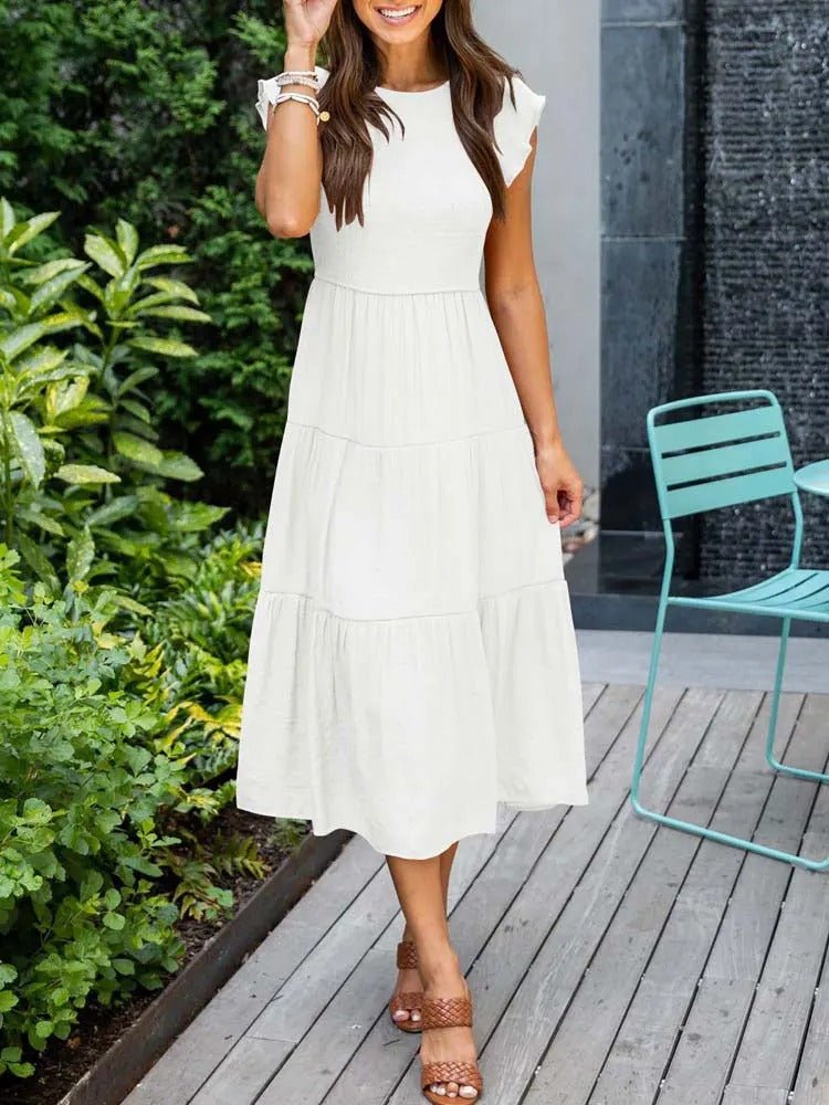Tiered Maxi Dress Cap Sleeve Tummy Control