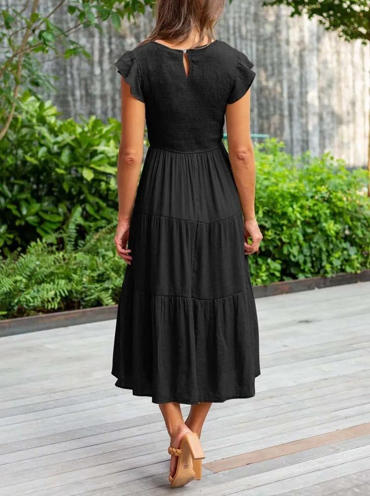 Tiered Maxi Dress Cap Sleeve Tummy Control