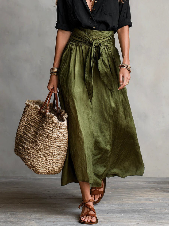 Two Piece Set Button Shirt High Waist Midi Skirt