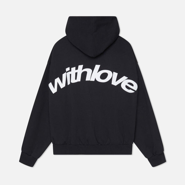 Unisex Oversized Heavyweight Cotton-Blend Graphic Hoodie - Black