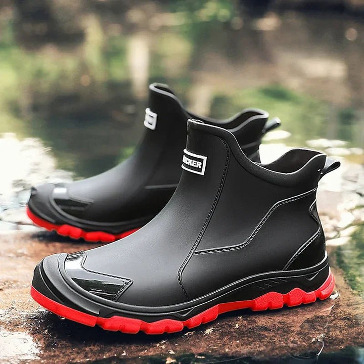 Waterproof Boots Ankle Rain Chelsea Slip-On Outdoor - Black/Red