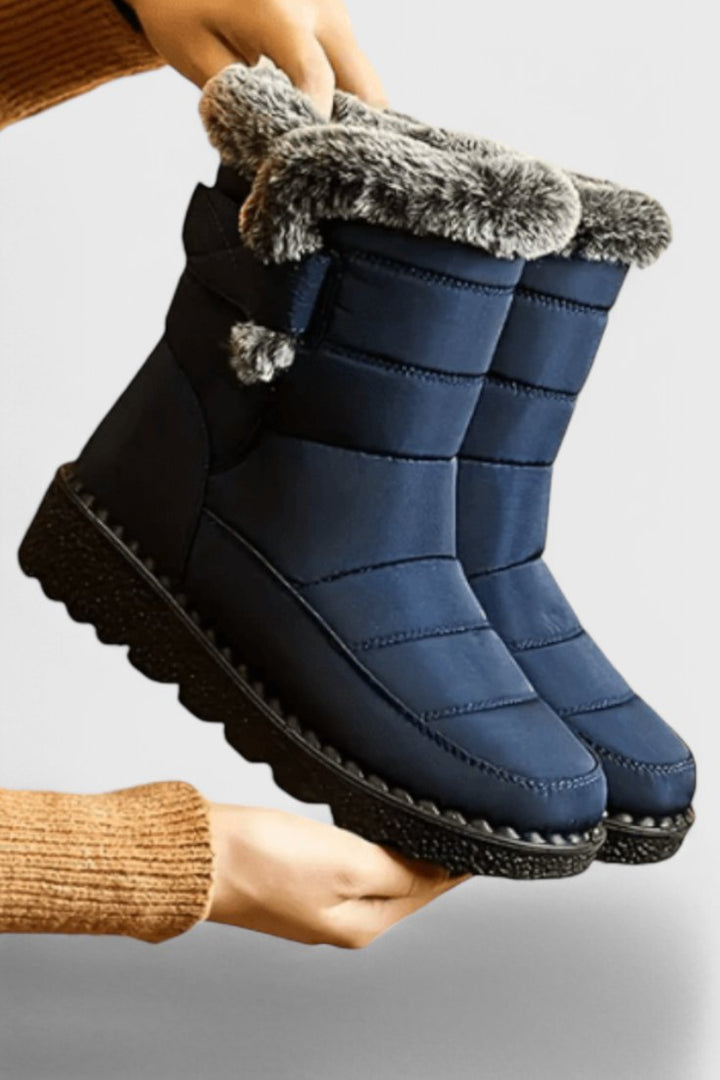Waterproof Boots Fur-Lined Mid-Calf Slip-Resistant - Blue