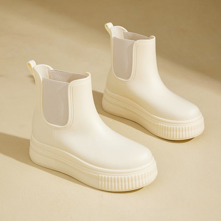Waterproof Boots Women's Chelsea Platform Rain Ankle - White Stamped