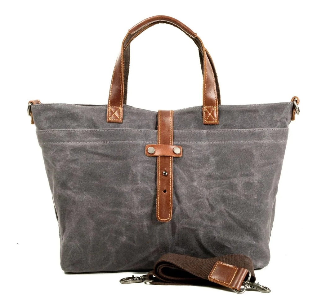 Waxed Canvas Leather-Trim Weather-Resistant Tote Bag