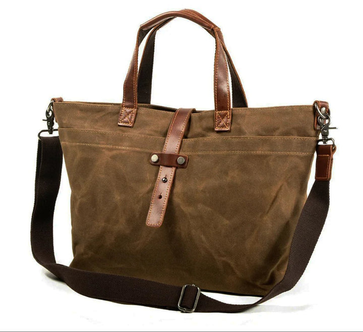 Waxed Canvas Tote Bag Leather-Trim Water-Resistant Crossbody - Tabakblatt