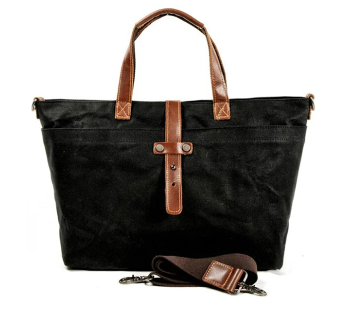 Waxed Canvas Tote Bag Leather-Trim Water-Resistant Crossbody - Steinkohlebergwerk
