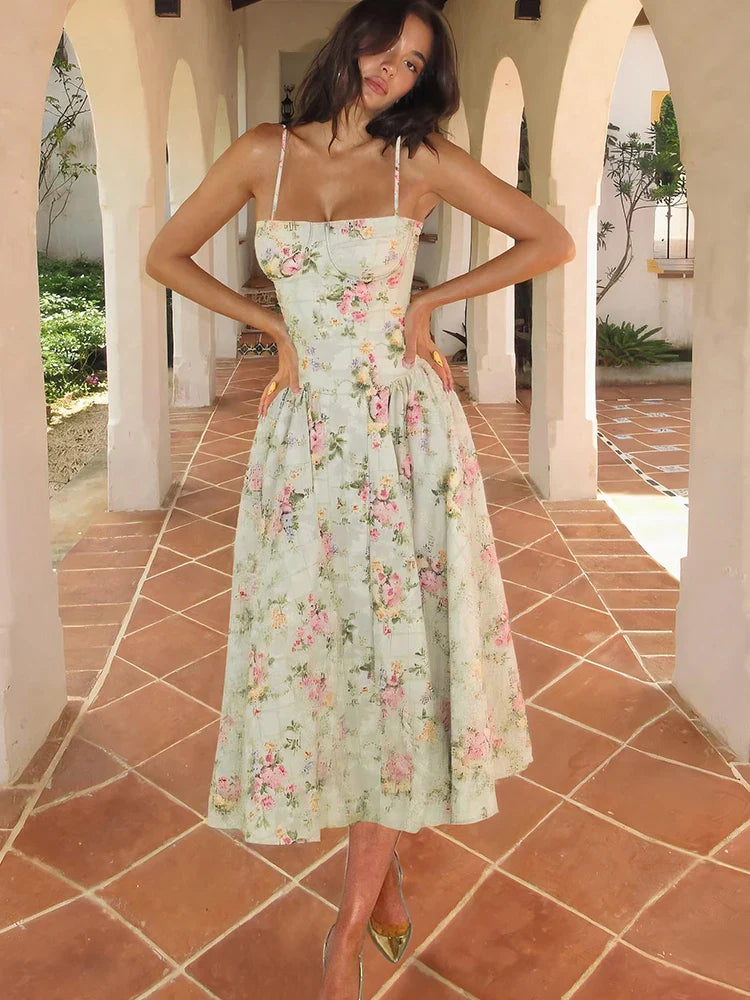 Hazel | Women's Floral Strap Midi Wedding Guest Dress