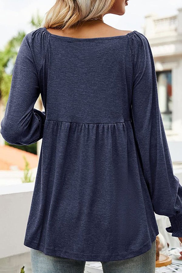 Women's Babydoll Empire-Waist Long-Sleeve V-Neck Tunic