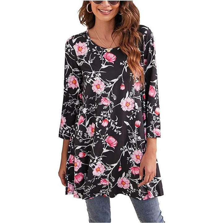 Women's Boho Mandala Print 3/4 Sleeve Swing Tunic - A4