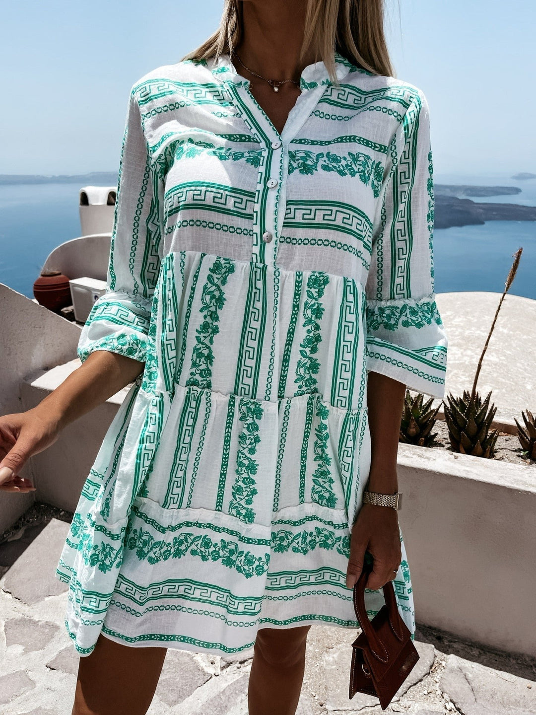 Women's Boho Printed Tiered Tunic Mini Dress Relaxed Fit