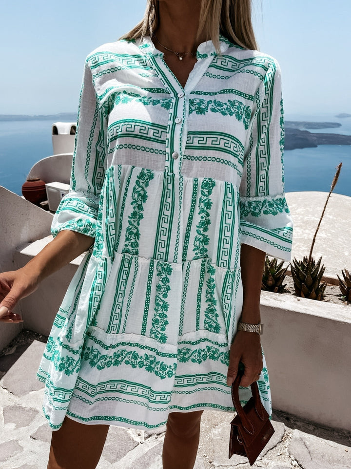 Women's Boho Printed Tiered Tunic Mini Dress Relaxed Fit