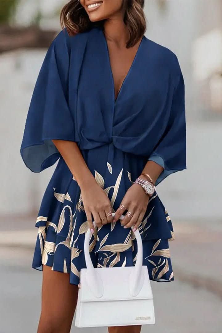 Women's Boho Tropical-Print Mini Cocktail Dress Tiered Skirt
