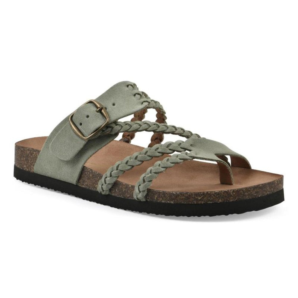 Women's Braided Strap Buckle Sandals Cork Sole - Green