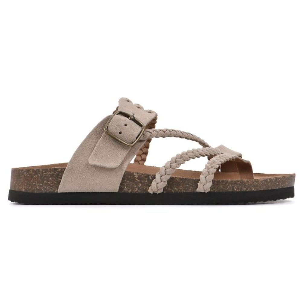 Women's Braided Strap Buckle Sandals Cork Sole - Beige