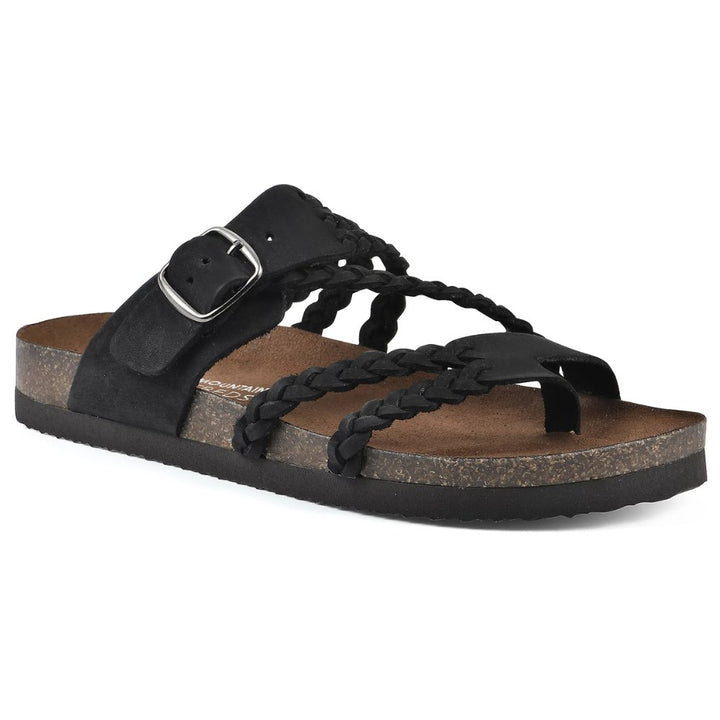 Women's Braided Strap Buckle Sandals Cork Sole - Black